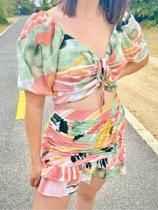 Pink Ripple Dresses & Skirts - Watercolor Tie-Front Mini Dress in Coral & Sage - Brand